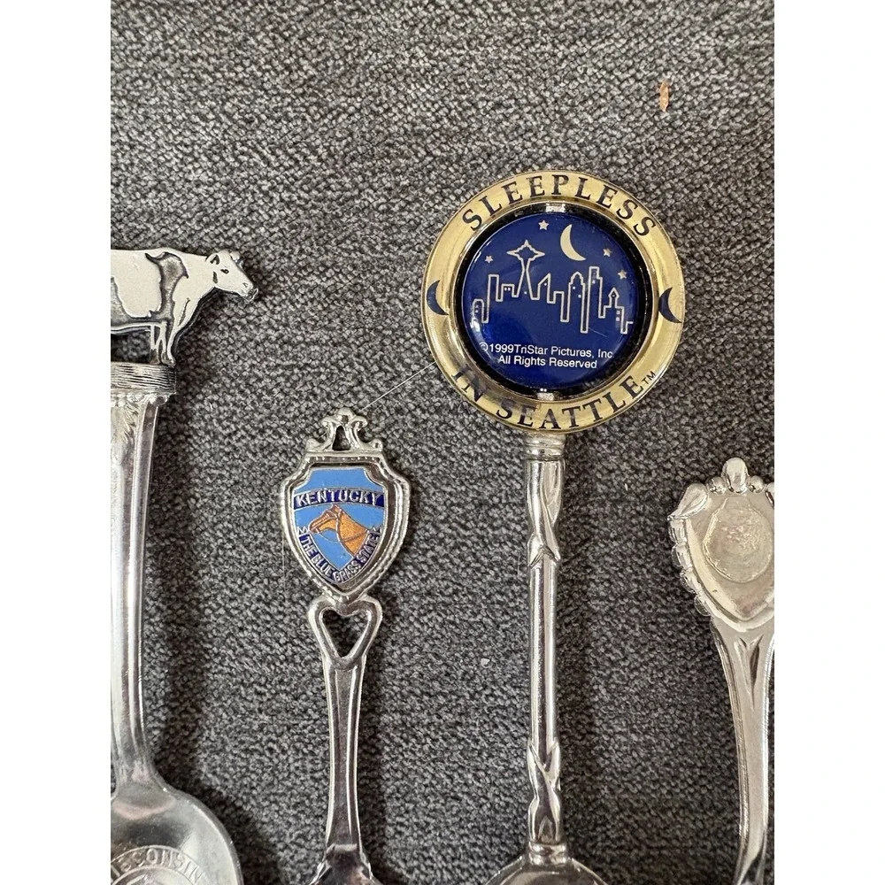 Lot Of 12 Souvenir State Spoons, One Silver plated, European, USA, Bau Gong